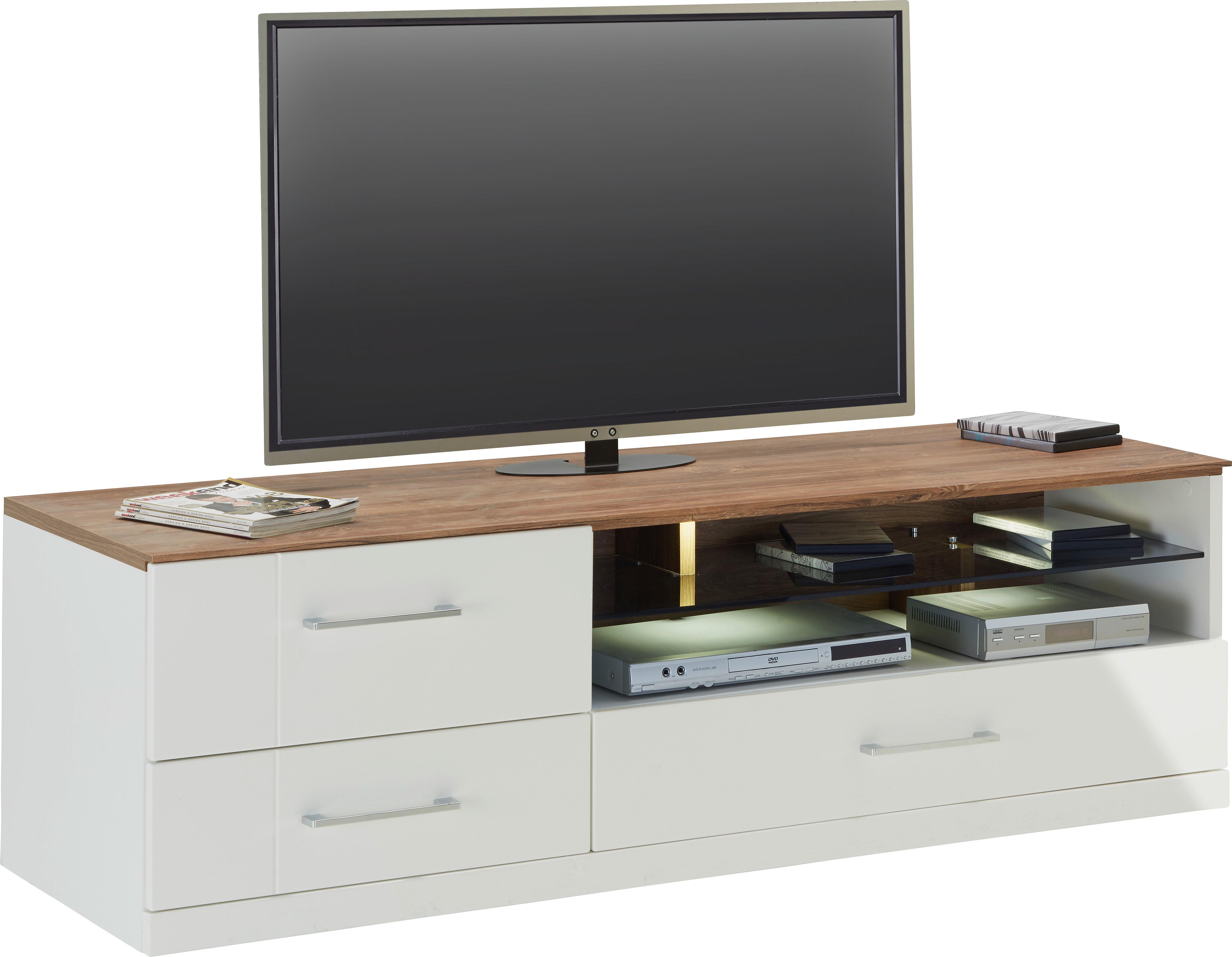 TV-Möbel in Weiss Hochglanz - Weiss/Akaziefarben, Modern, Holz (160/49/50cm) - Premium Living