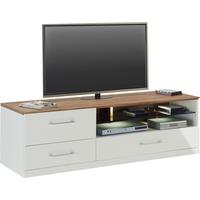 TV-Möbel in Weiss Hochglanz - Weiss/Akaziefarben, Modern, Holz (160/49/50cm) - Premium Living