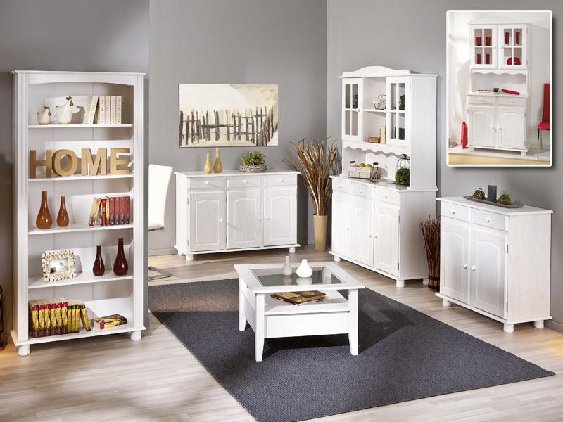 Kredenz "Valencia" , aus Kiefer , weiß - Weiß, LIFESTYLE, Glas/Holz (88/198/43cm) - MID.YOU