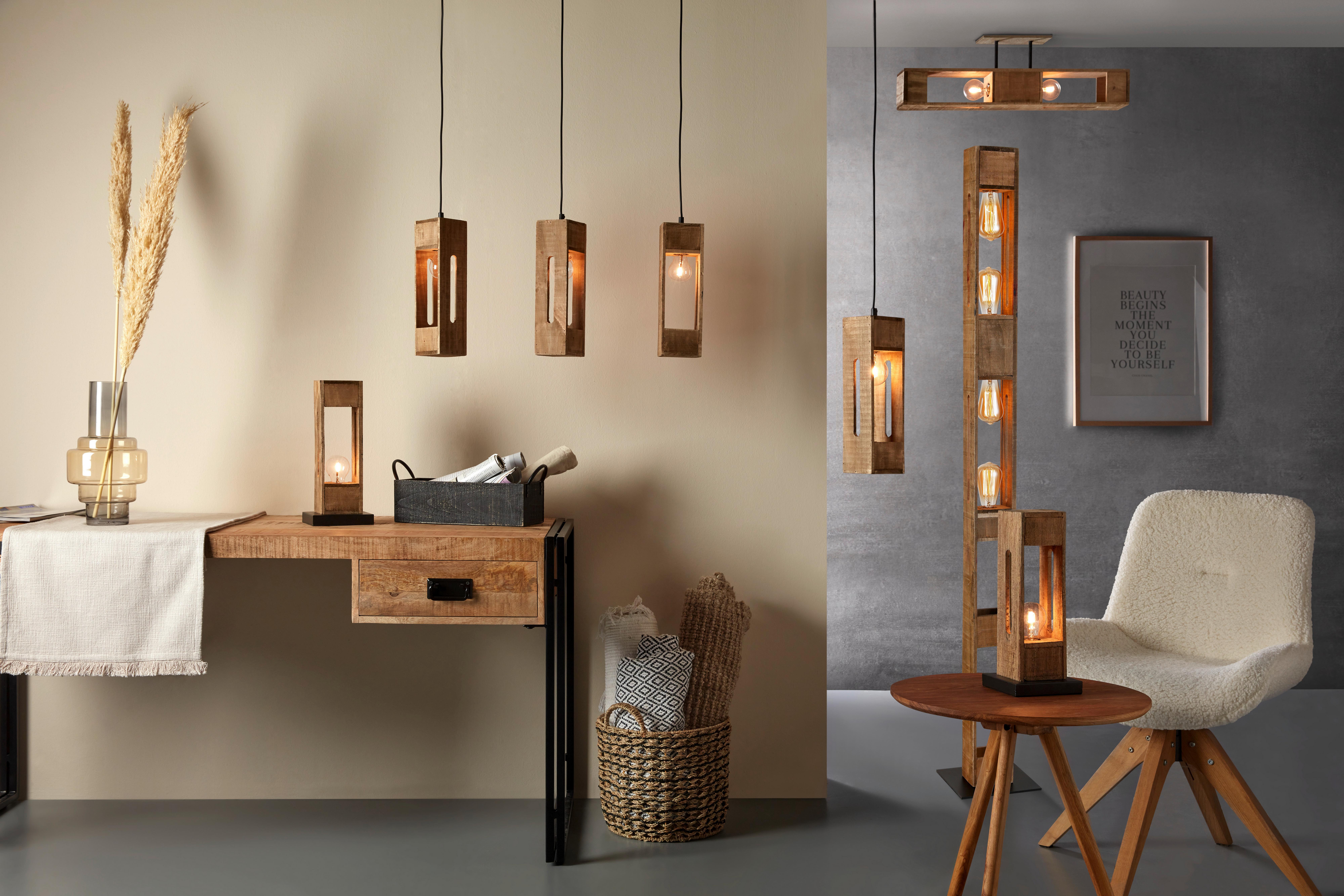 Stoječa Svetilka Emira - črna/naravne barve, Trendi, kovina/les (20/20cm) - Premium Living