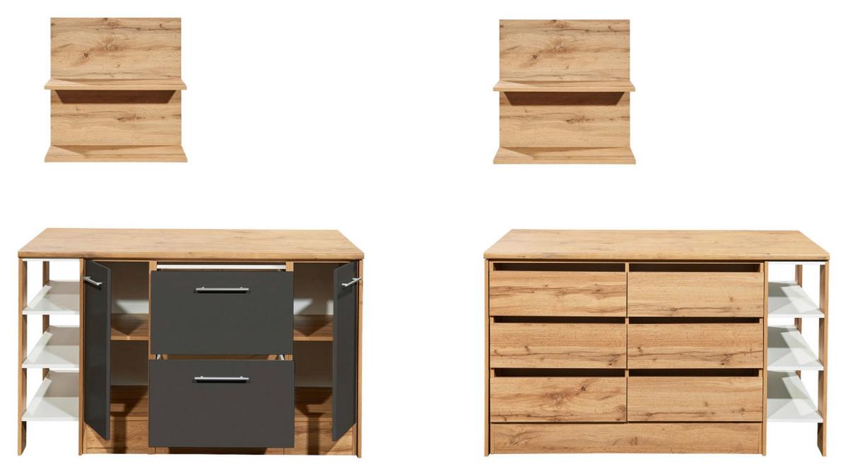 Kücheninsel Hilde ca. 150x90x90cm Wildeiche/Grau - Wildeiche/Alufarben, Design, Holzwerkstoff/Metall (150/90/90cm) - Respekta