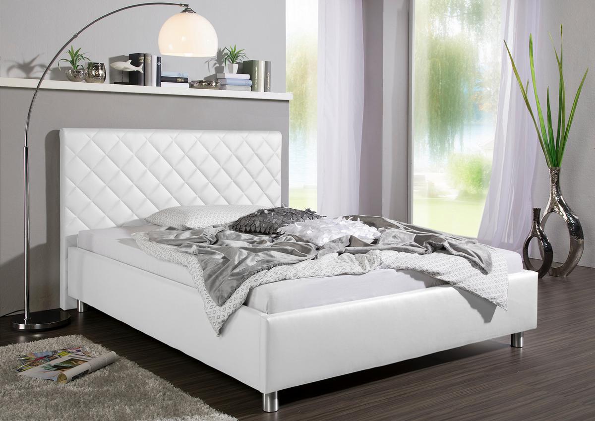 Polsterbett Baltimore Weiß ca. 140x200 cm - Alufarben/Weiß, MODERN, Textil/Metall (140/200cm) - Livetastic