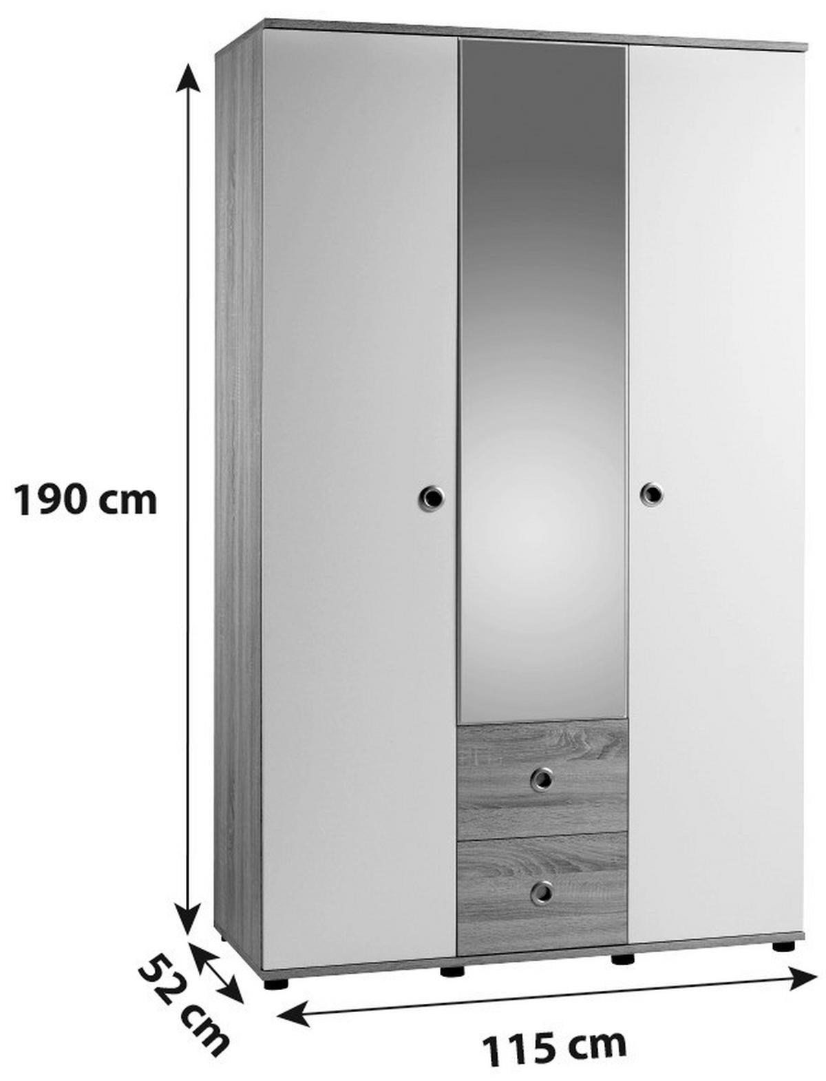 Kombischrank Wiki ca. 115x190 cm Weiß/Eiche - Alufarben/Weiß, KONVENTIONELL, Glas/Holzwerkstoff (115/190/52cm) - MID.YOU