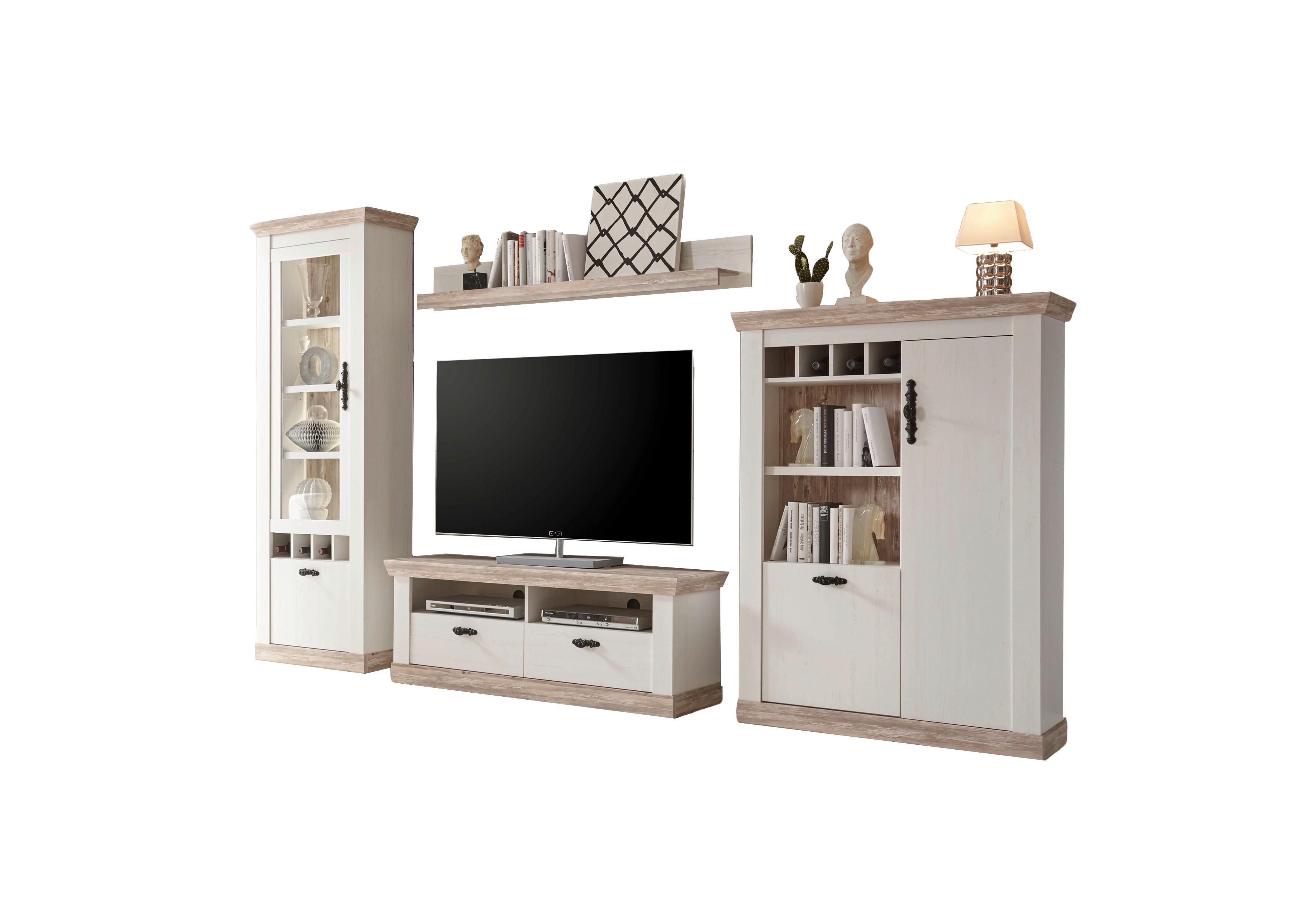 Wohnwand Florenz Pinienfarben/Hellbraun - Hellbraun/Eichefarben, Design, Holzwerkstoff/Metall (330/201/44cm) - MID.YOU
