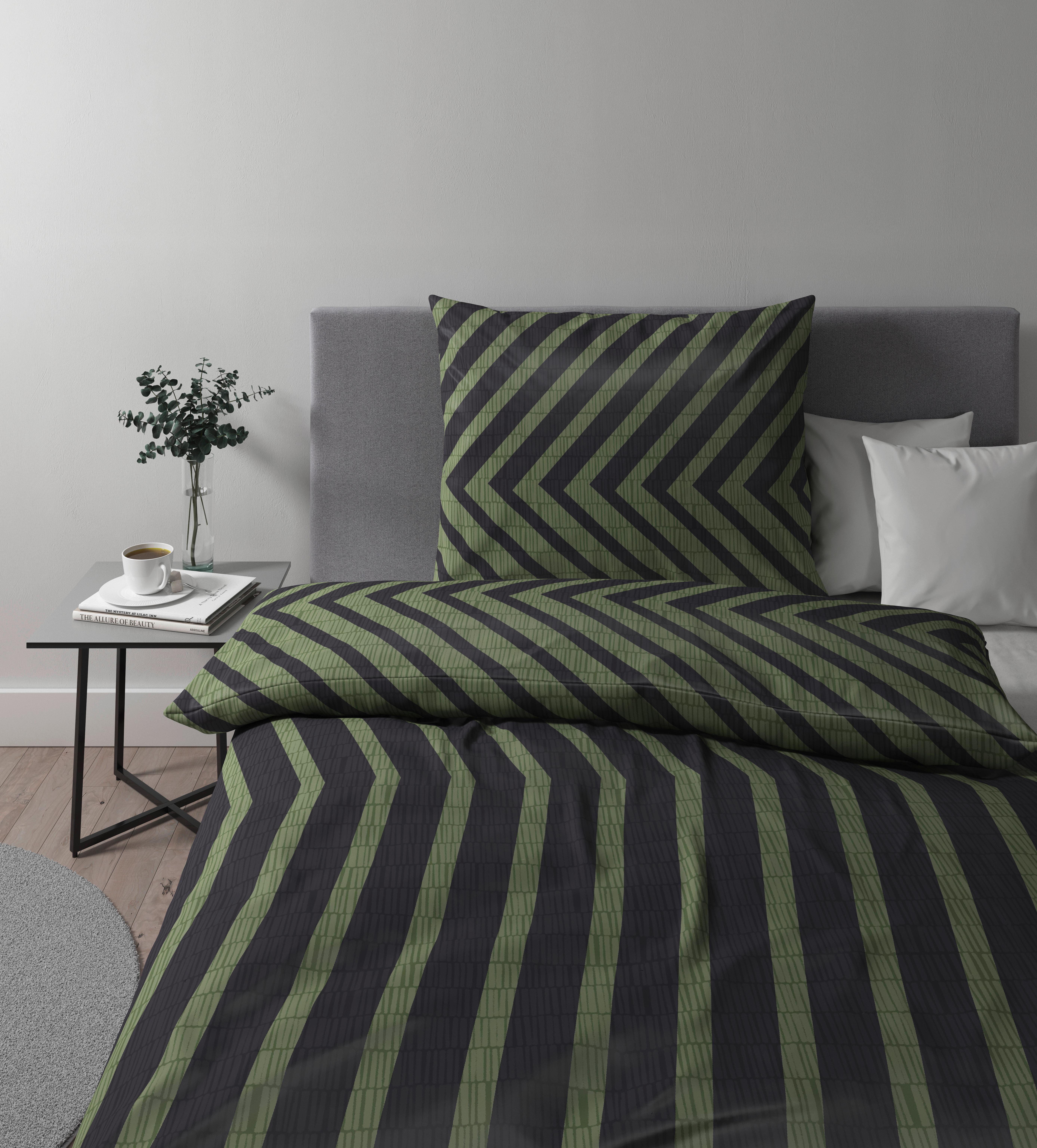 Posteljnina Karen - črna/olivno zelena , Moderno, tekstil (140/200cm) - Premium Living