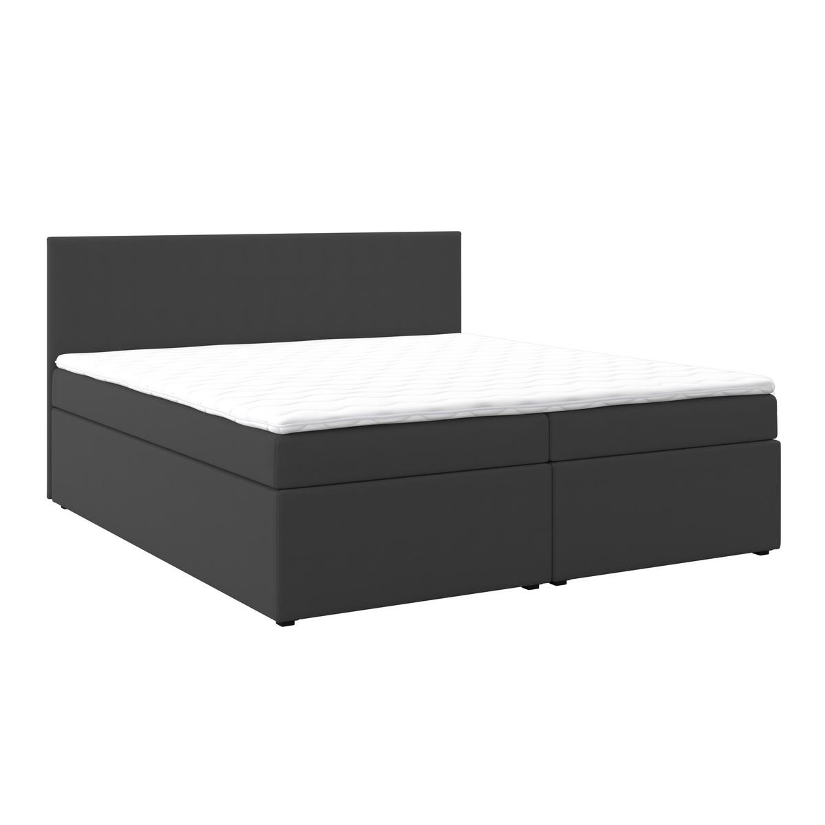 Boxbett Lucy ca. 180x200 cm Dunkelgrau mit Topper - Dunkelgrau, MODERN, Holz/Holzwerkstoff (180/200cm) - Bessagi Home