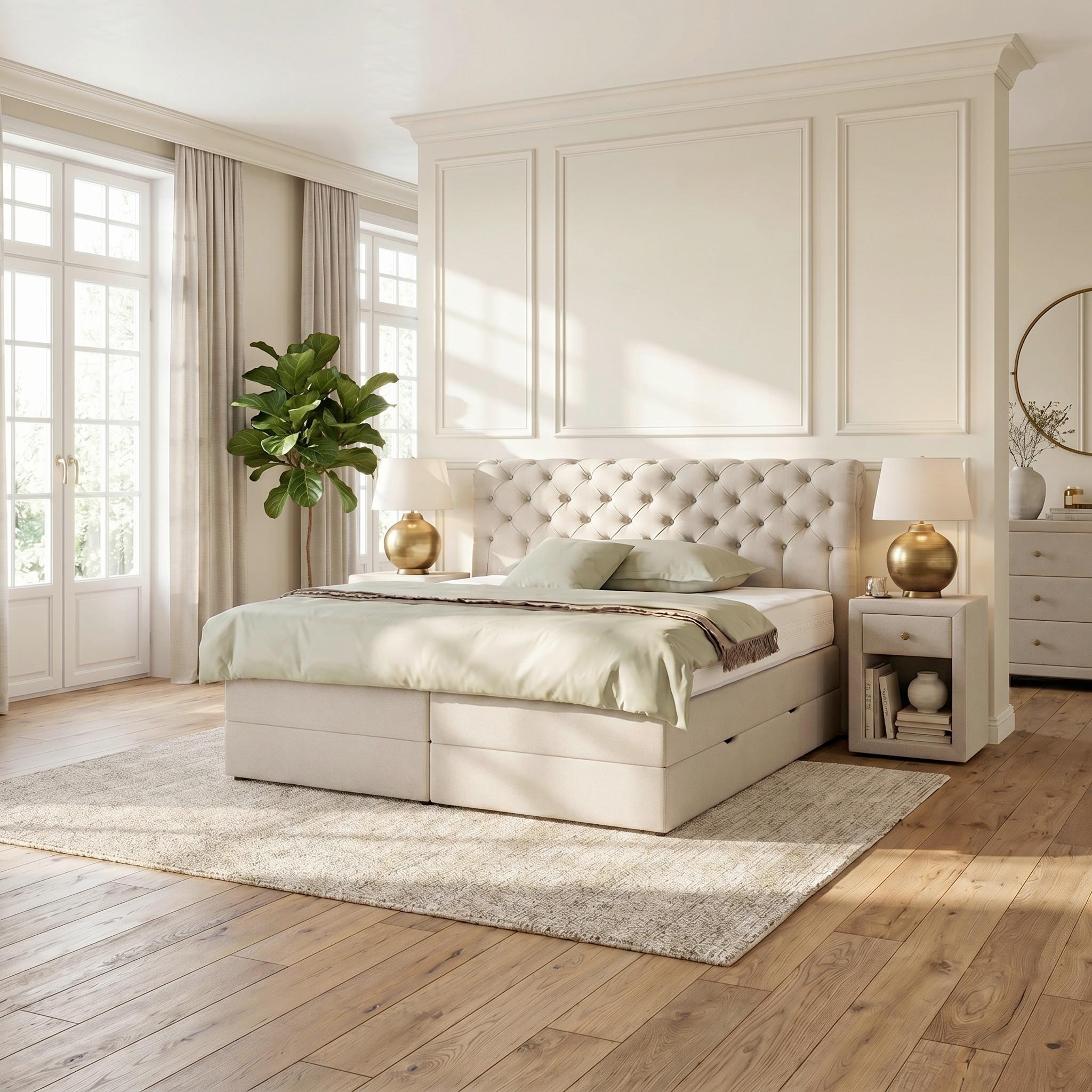 Boxspringbett Belano Beige ca. 160x200cm - Beige, KONVENTIONELL, Holz/Holzwerkstoff (160/200cm) - Premium Living