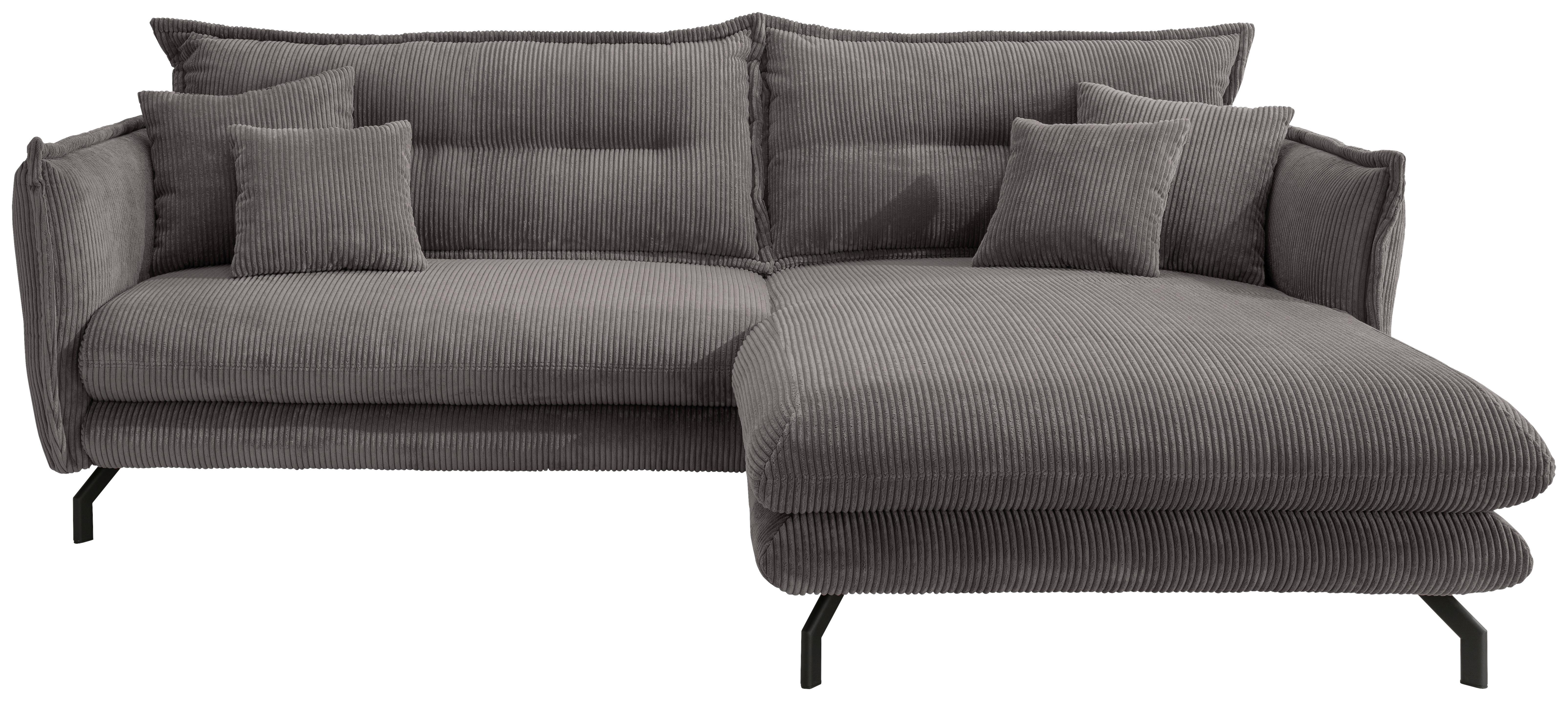 Wohnlandschaft Lava Grau Cord - Schwarz/Grau, MODERN, Textil/Metall (255/180cm) - Livetastic