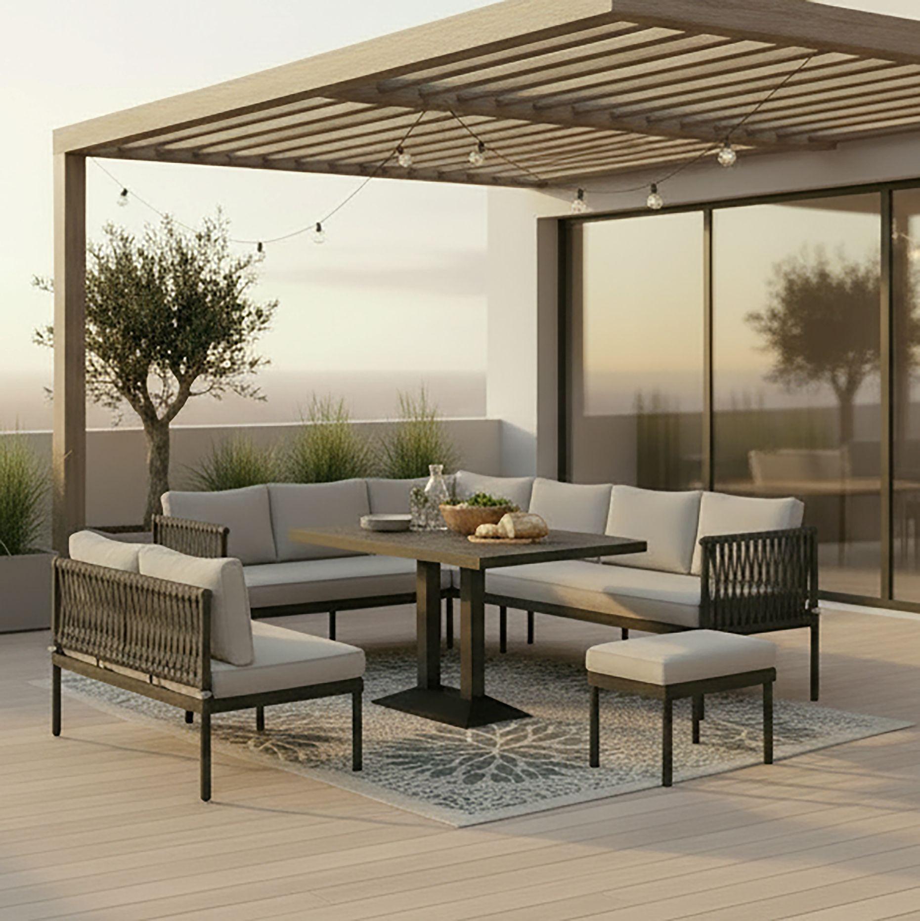 Dining-Loungeset Polly Hellgrau Outdoorstoff/Metall - Dunkelgrau/Hellgrau, MODERN, Kunststoff/Textil - Bessagi Garden