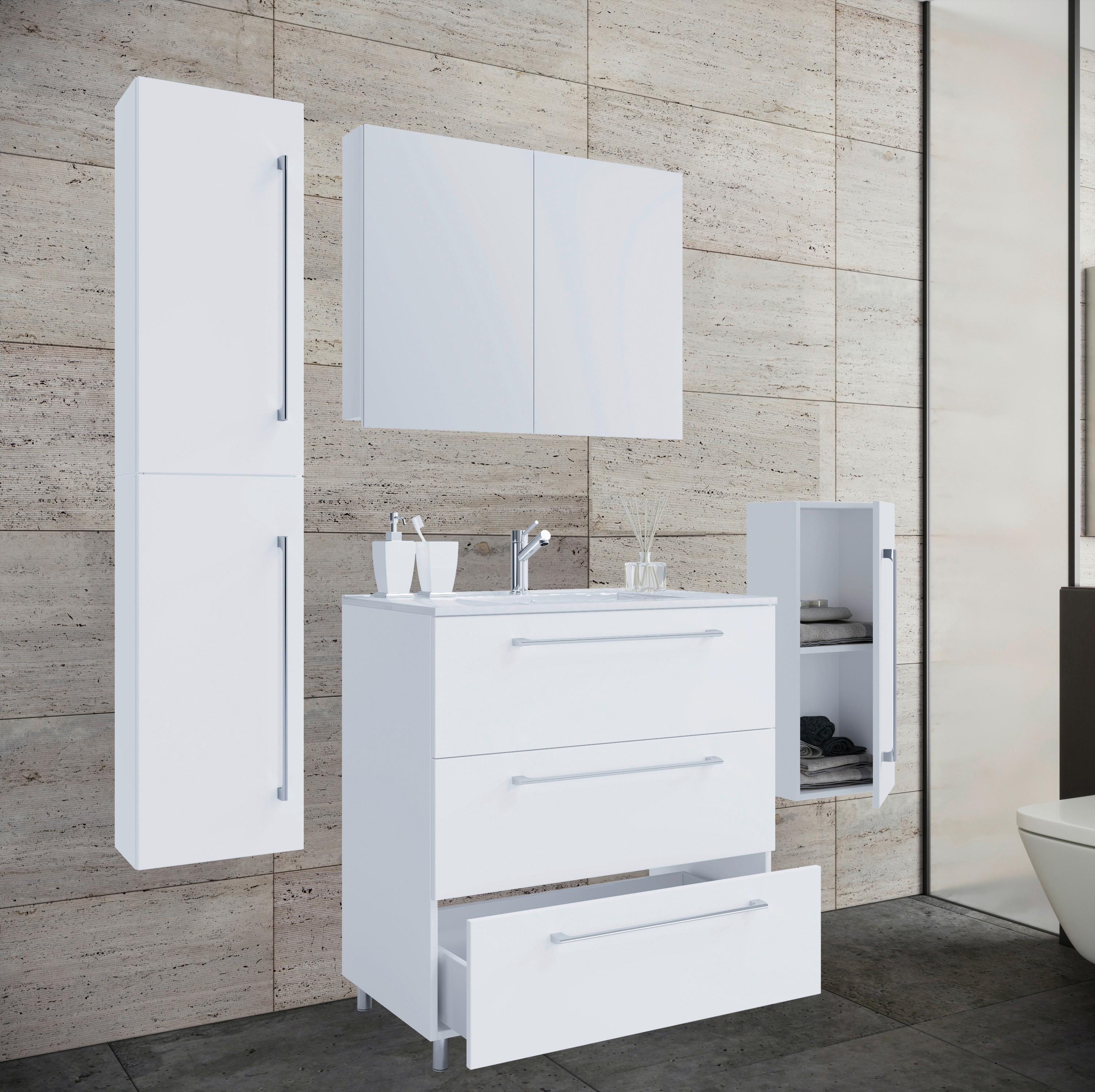 Kopalnica Schubo, Bela - bela/barve aluminija, Moderno, kovina/leseni material (126cm) - MID.YOU