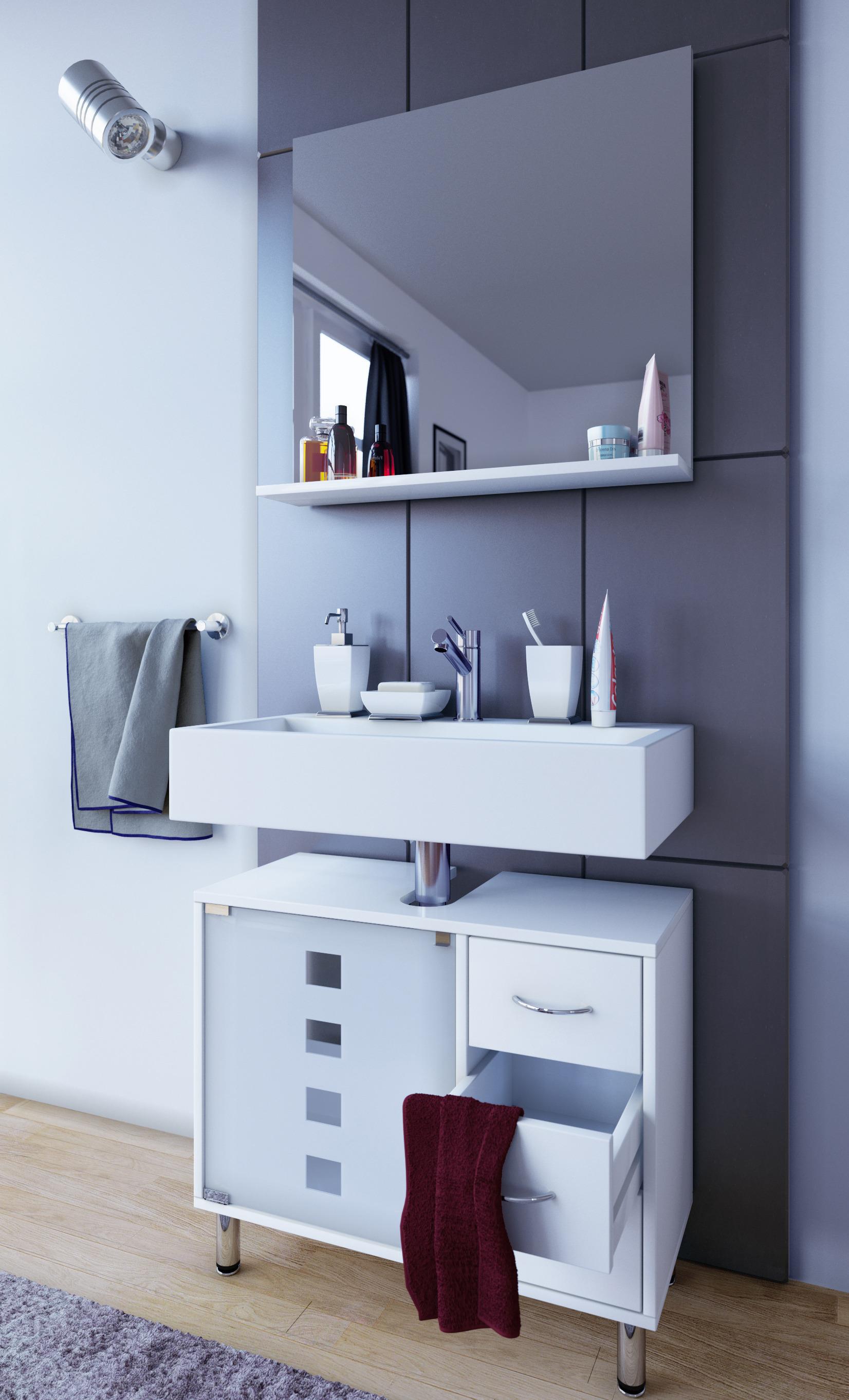 Waschbeckenunterschrank Darola Glastür ca. 67x58 cm Weiß - Silberfarben/Weiß, KONVENTIONELL, Glas/Holzwerkstoff (67/57,5/29,5cm) - MID.YOU