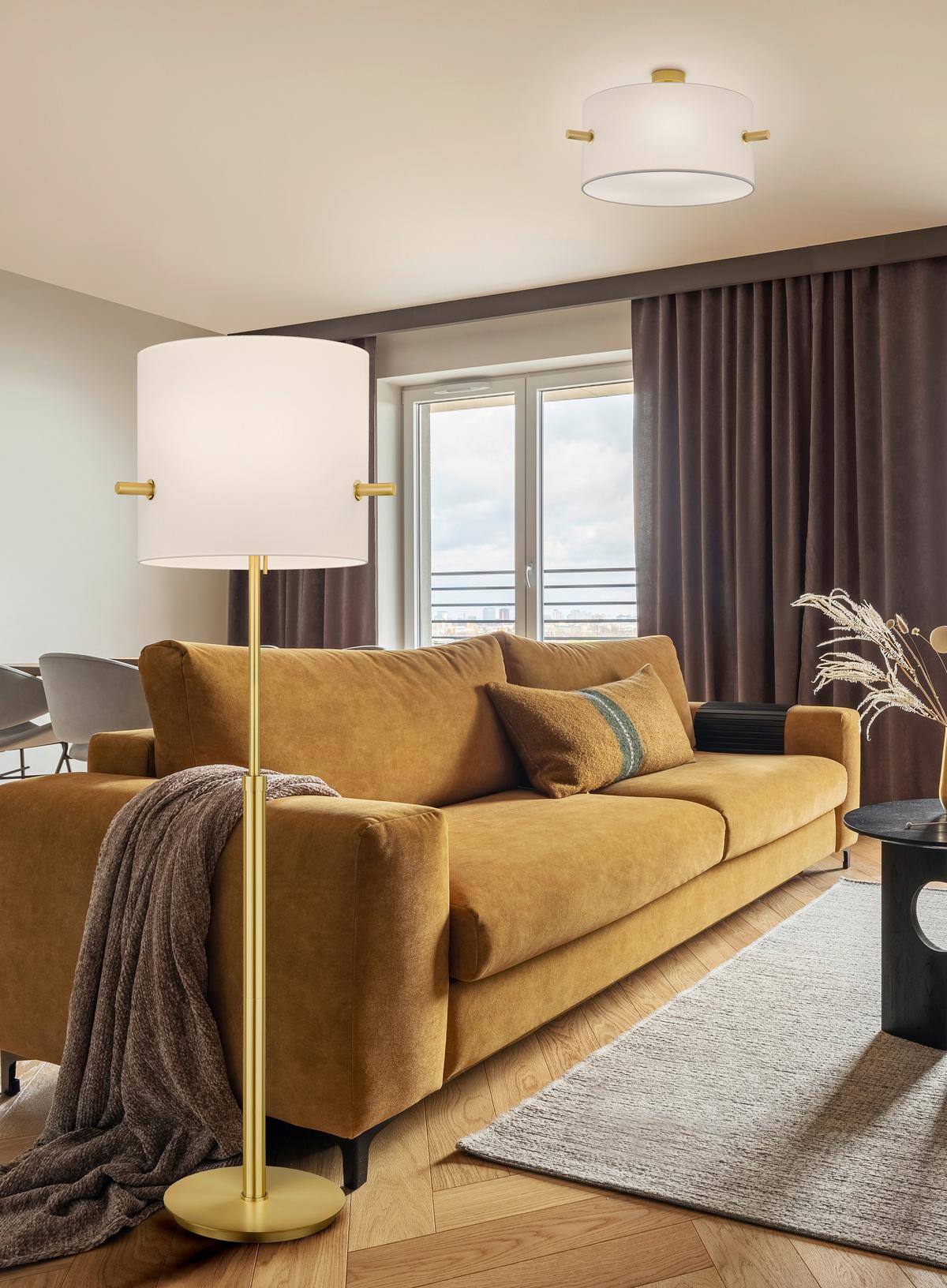 Deckenleuchte Camden Weiß/Messing max. 60 Watt - Messingfarben/Weiß, Basics, Textil/Metall (65,0/35,0cm) - Trio Leuchten