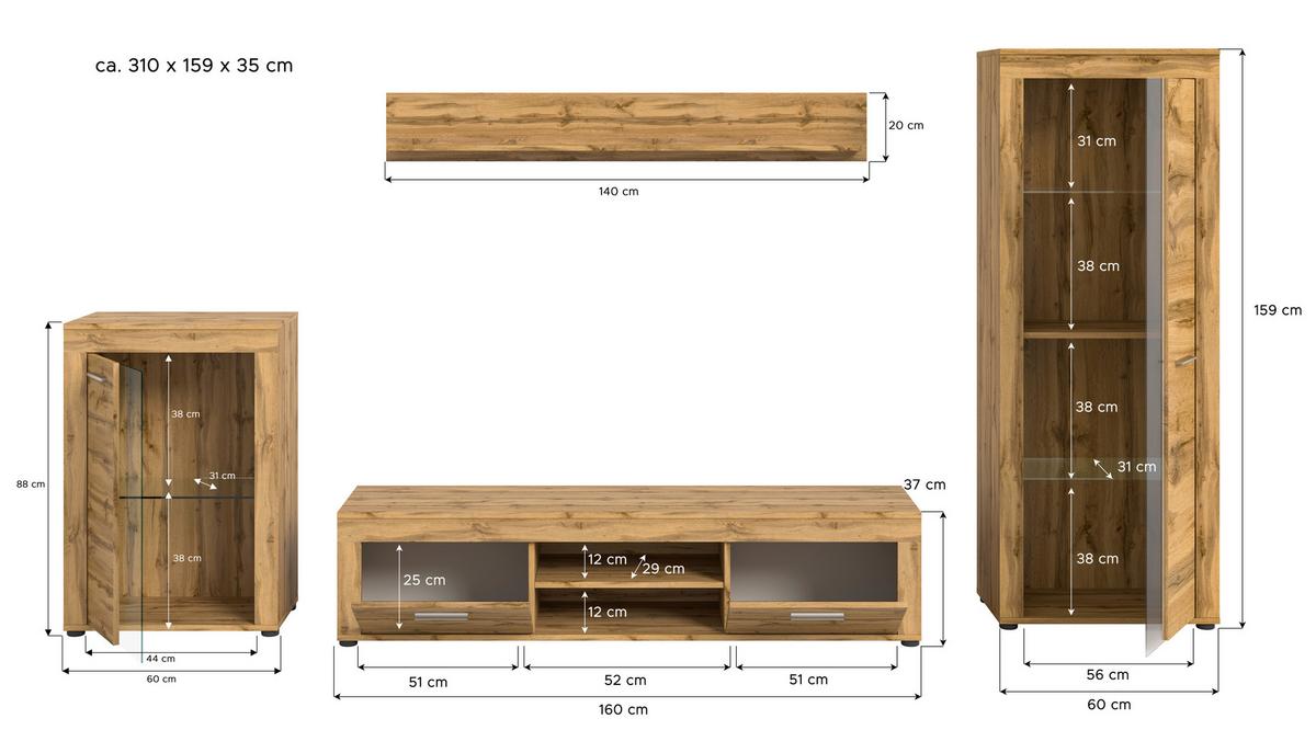 ANSAMBLU MOBILIER CAMERA DE Z JAM - stejar Wotan, Design, sticlă/material pe bază de lemn (310/169/35cm) - Modern Living