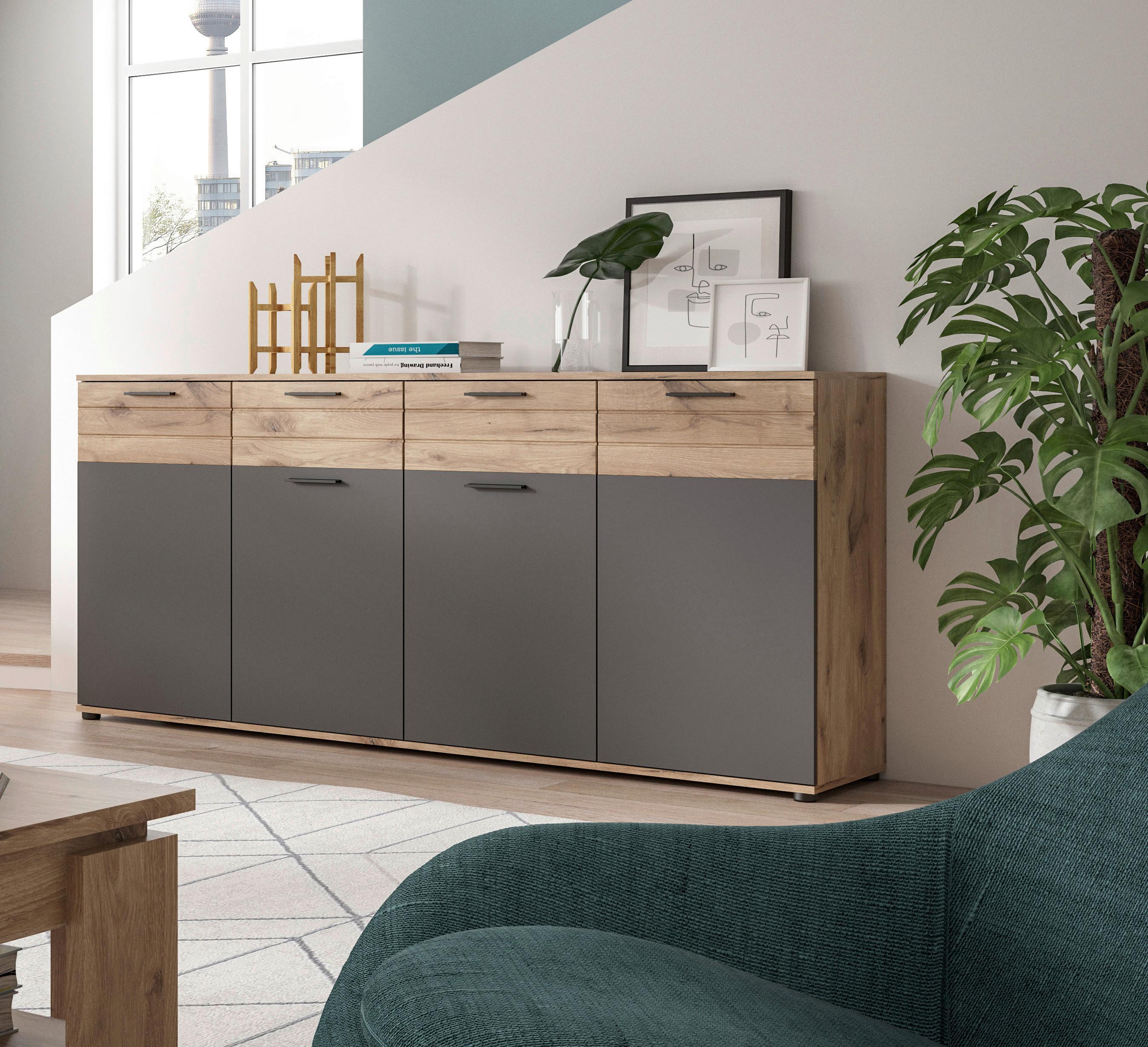 Kommode Mason ca. 180x87 cm Eiche/Grau - Holzwerkstoff/Kunststoff (180/87/40cm) - MID.YOU
