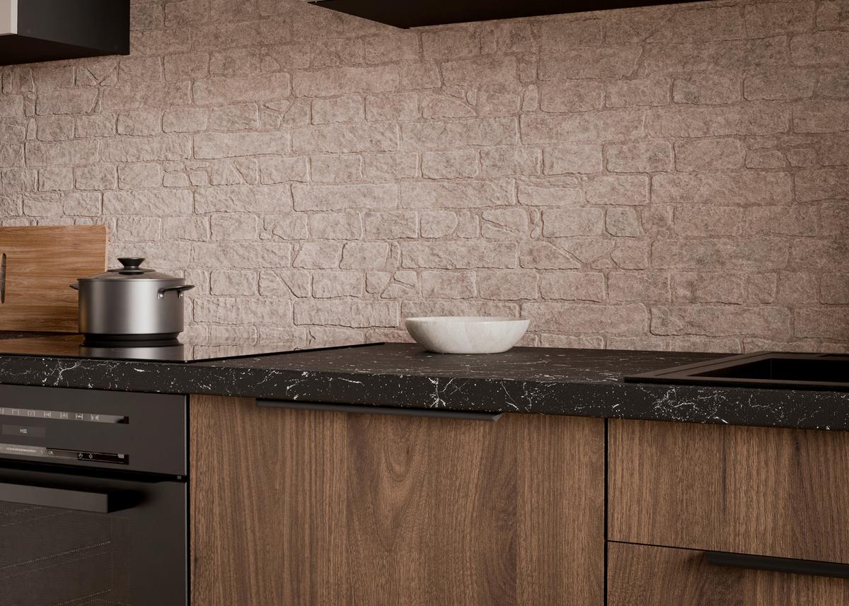 Bucatarie fara electrocasnice MONZA/ARONA - cașmir/culoare lemn de nuc, Modern, material pe bază de lemn (280/210/60cm) - Modern Living