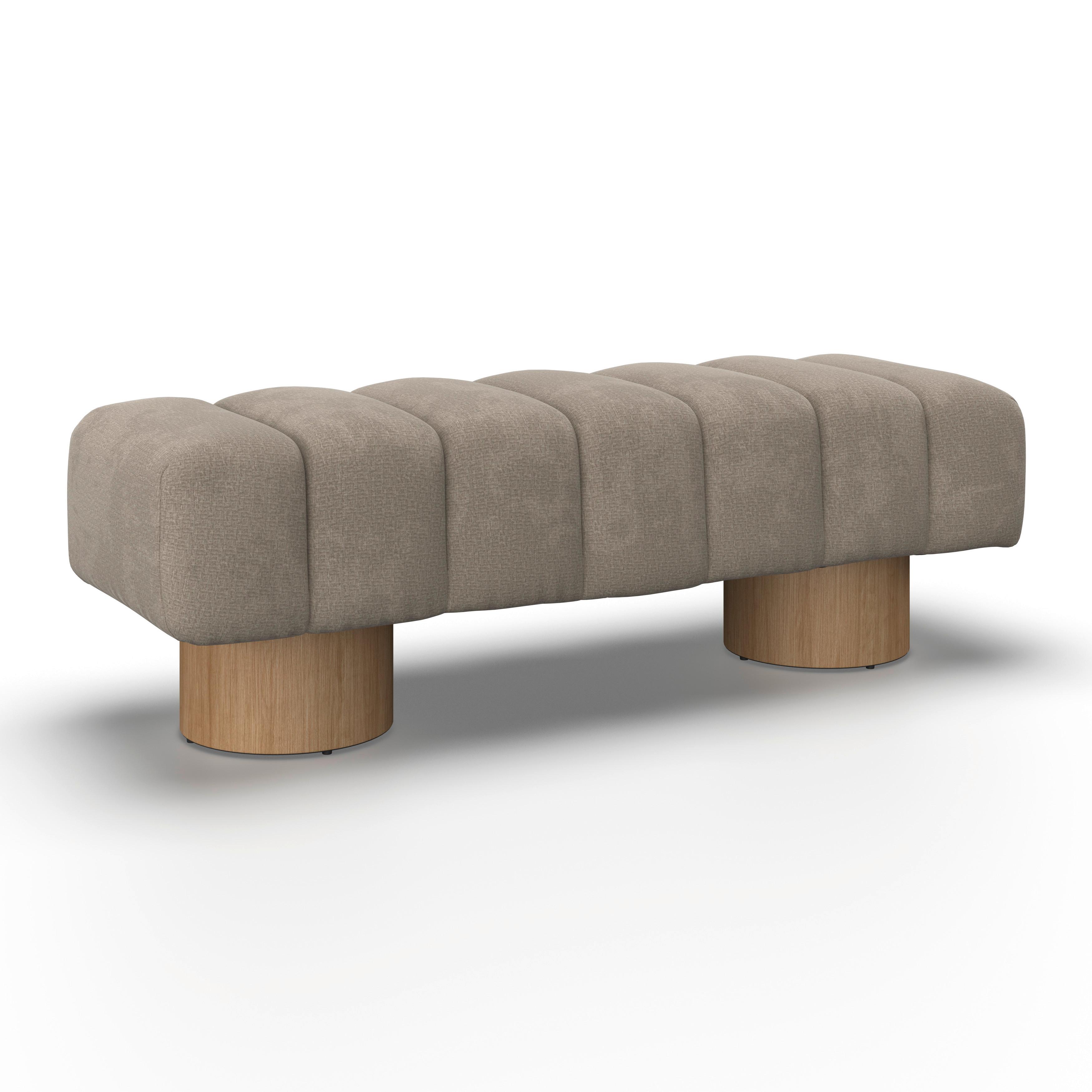Sitzbank Alina Chenille Hellbraun - Hellbraun/Naturfarben, MODERN, Holz/Holzwerkstoff (140/45/45cm) - Bessagi Home