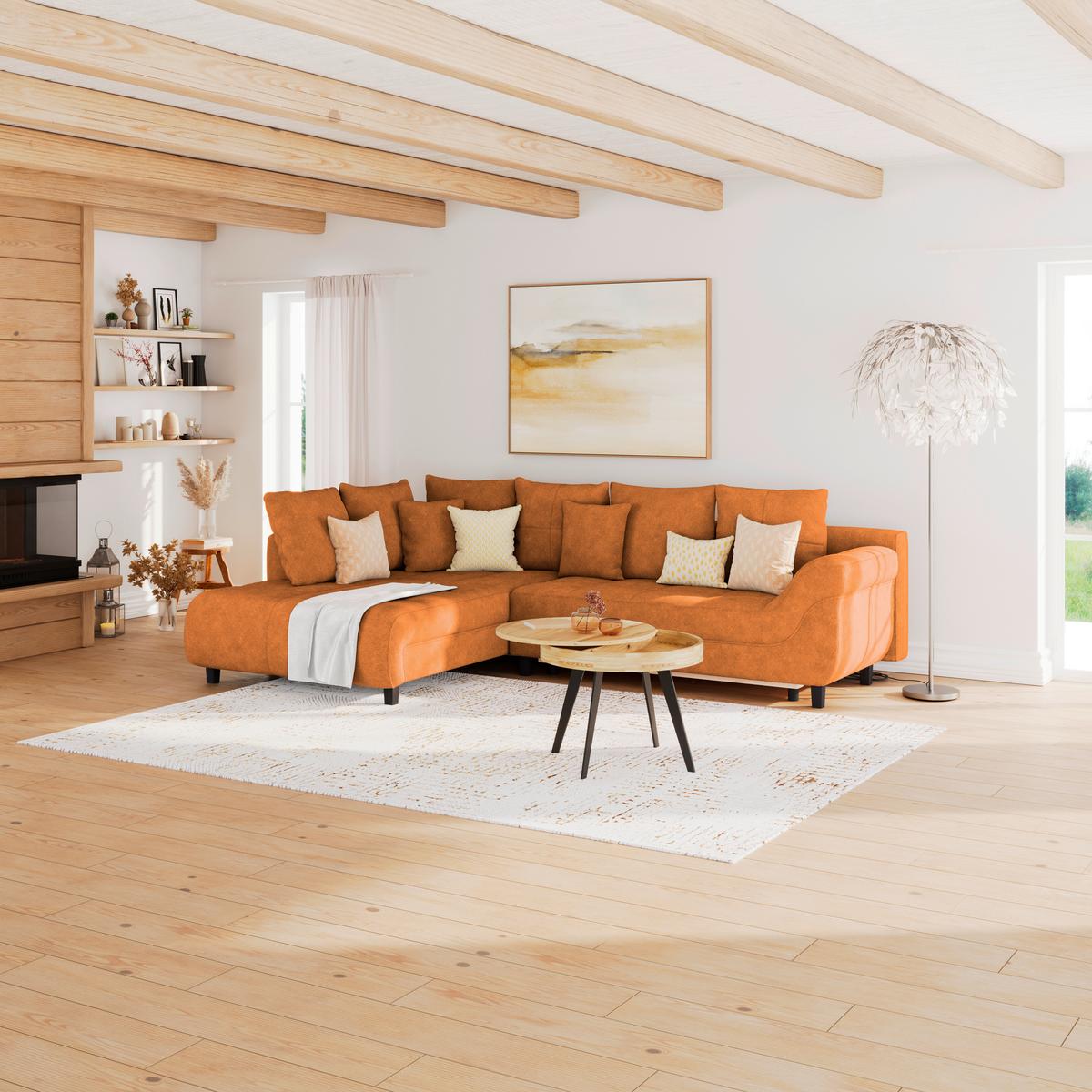 Kutna Garnitura Mendoza - narančasta/crna, Design, tekstil/drvo (197/309cm) - Modern Living
