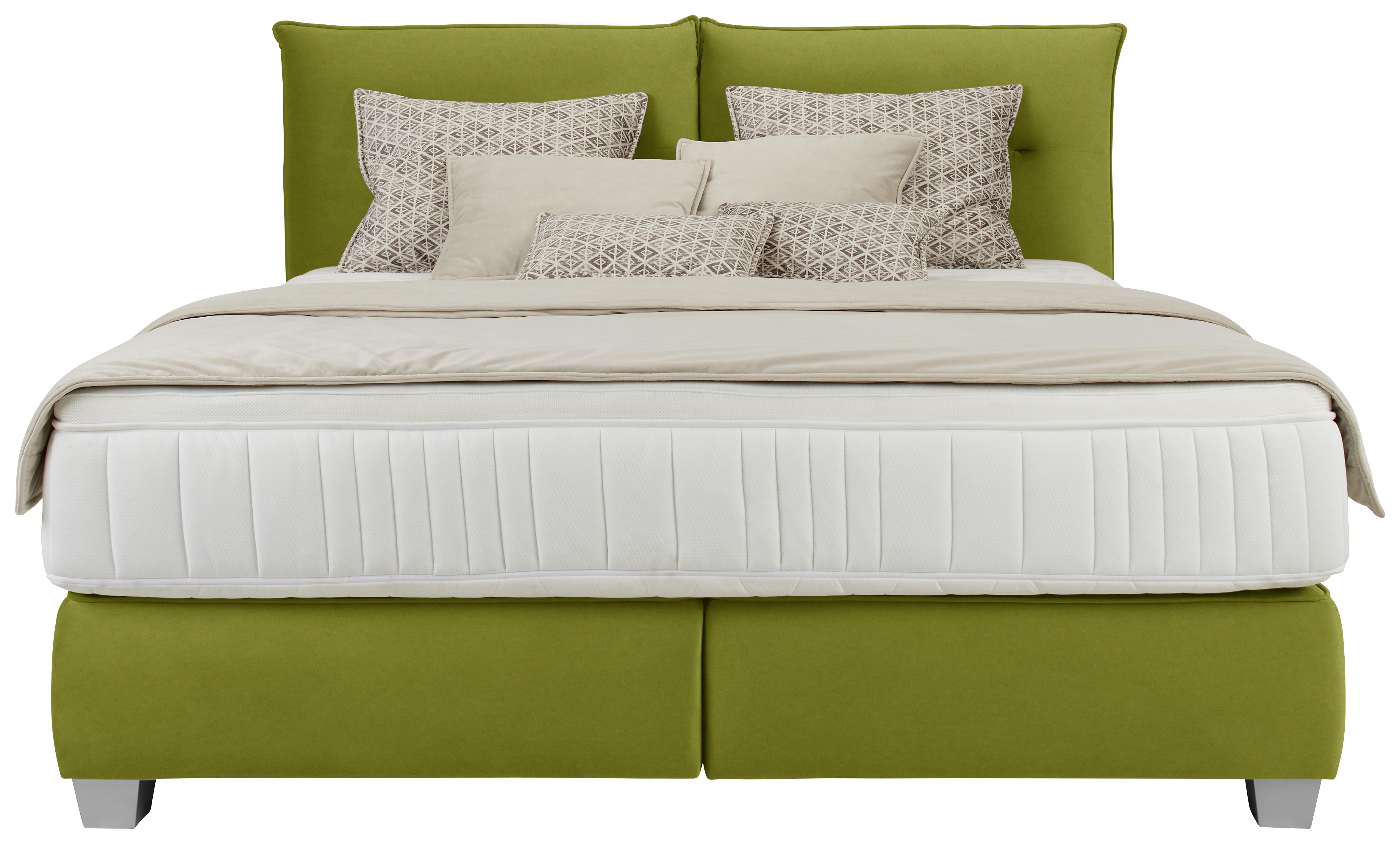 Boxspring Krevet Fog - srebrne boje/maslinasto zelena, Lifestyle, tekstil/plastika (180/200cm) - Premium Living