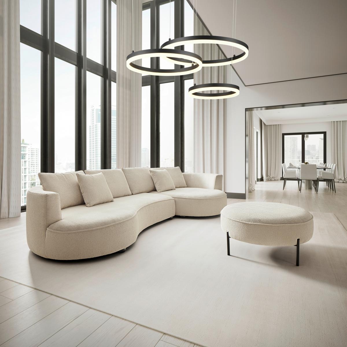 Wohnlandschaft Nilas Creme Webstoff mit Hocker - Greige/Creme, MODERN, Holz/Textil (322/65/154cm) - Bessagi Home