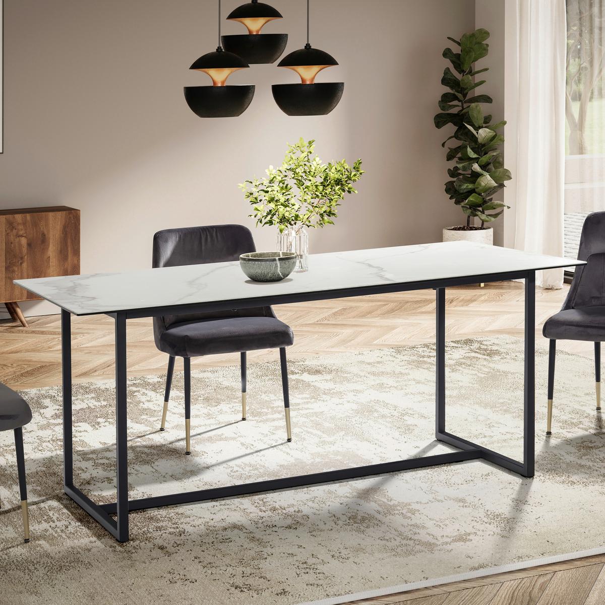 Jedilna Miza Marble, Keramika, 180x90cm - črna/bela, Design, kovina/keramika (180/90/76cm) - MID.YOU
