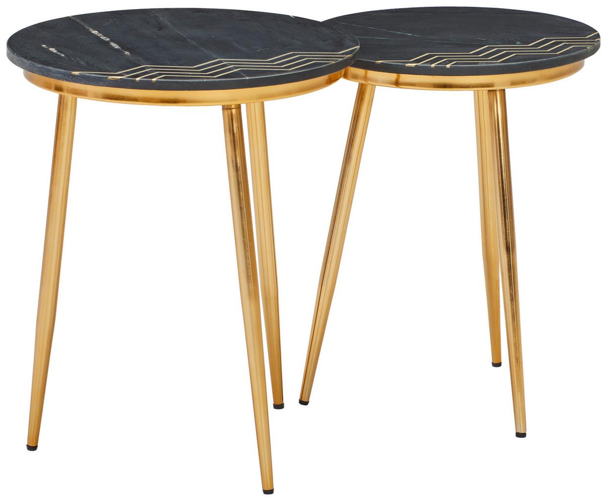 ZESTAW STOLIKÓW BOCZNYCH GLAMOUR - kolor mosiężny/czarny, Design, kamień/metal (40-45/40-45/53-56cm) - Novel