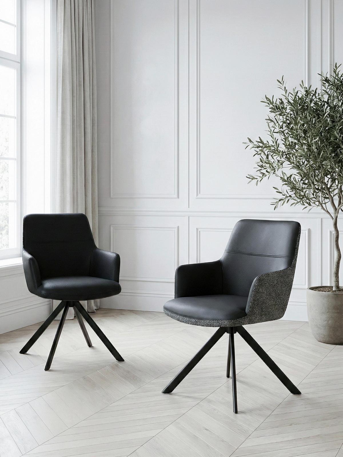 Armlehnstuhl Josy Grau/schwarz - Schwarz/Grau, Design, Leder/Textil (57/86/61cm) - Mömax