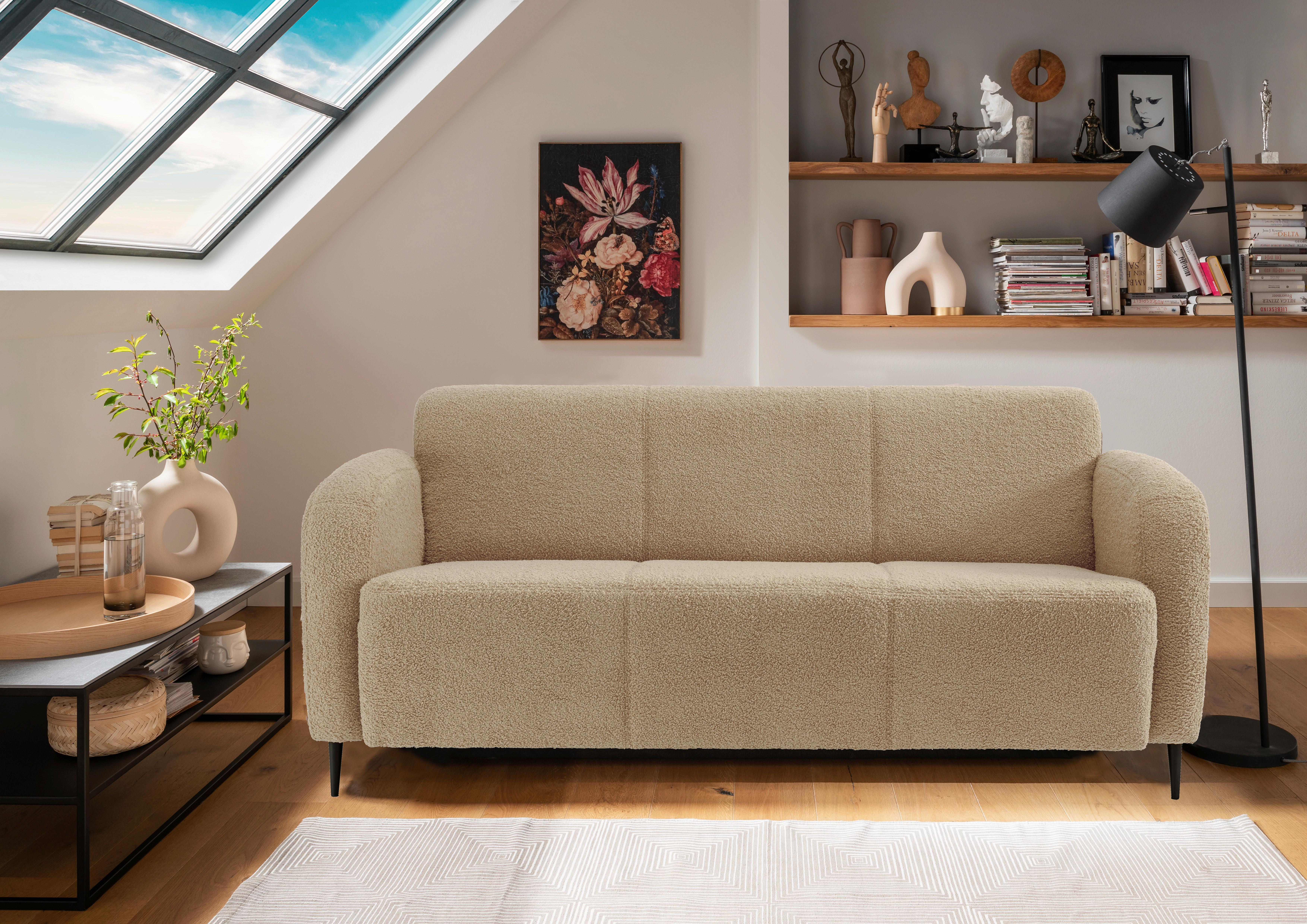 3-Sitzer-Sofa Marone Creme Teddystoff - Creme/Schwarz, MODERN, Textil/Metall (180/76/90cm) - Livetastic