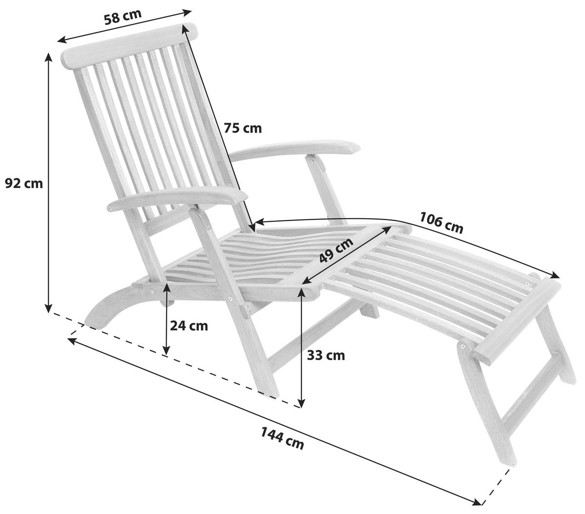 Garten-Relaxliege Deckchair aus Eukalyptus Natur - Naturfarben, KONVENTIONELL, Holz (58/92/144cm) - Gardenson