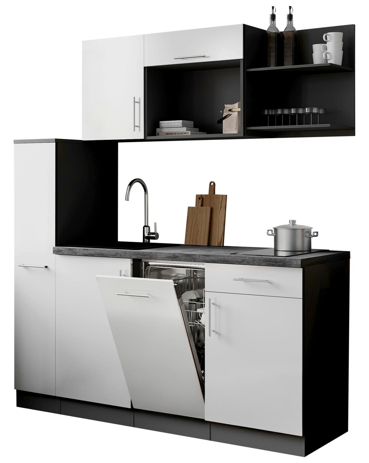 Küchenblock Oliver m. Geräten Weiß - Weiß/Grau, Trend, Holzwerkstoff/Metall (175cm) - Respekta