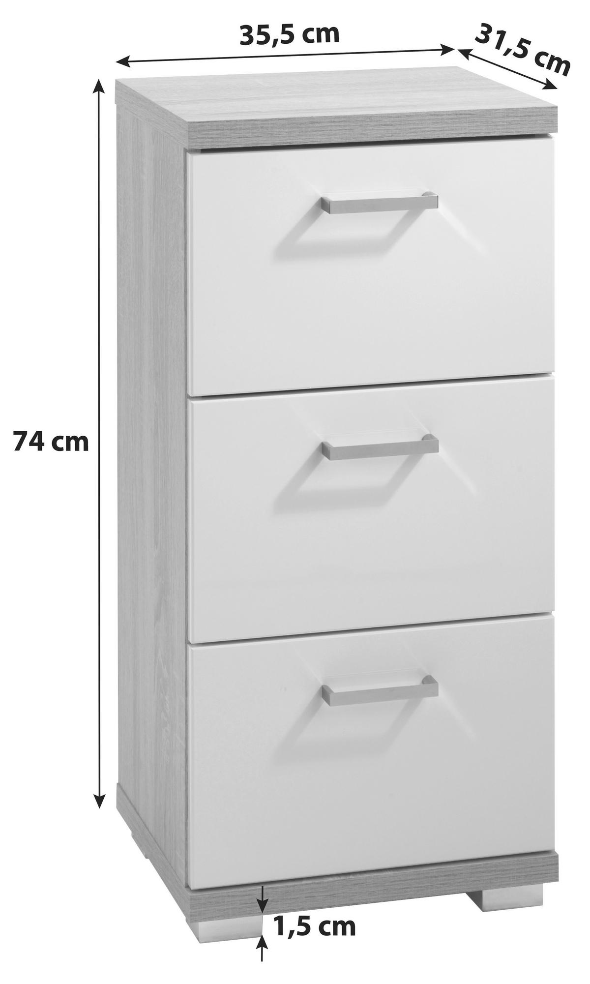 Unterschrank "Nebraska" NEBRASKA - Chromfarben/Weiß Hochglanz, MODERN, Holzwerkstoff/Metall (35,5/74/31,5cm) - MID.YOU