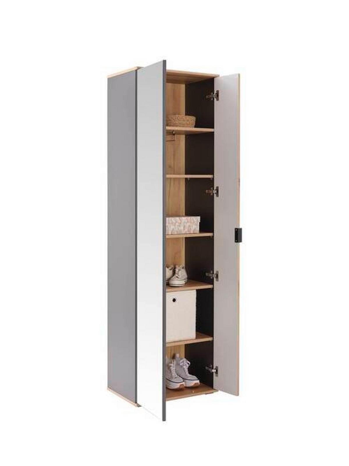 Dulap pentru hol CLEVER - culoare lemn stejar/antracit, Modern, sticlă/material pe bază de lemn (55,5/193/38cm) - Modern Living