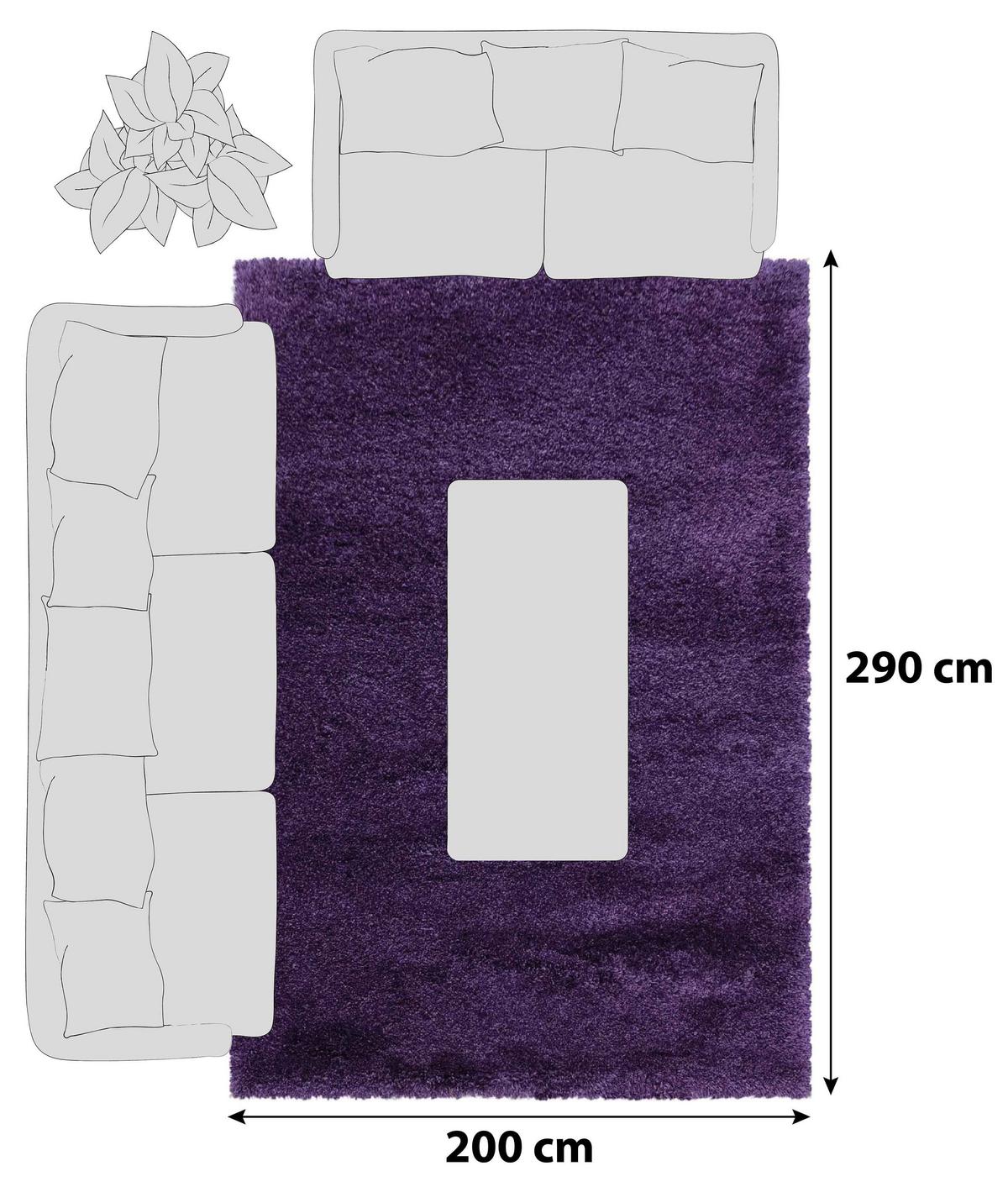Hochflorteppich Fluffy Lila ca. 200x290cm - Lila, Basics, Textil (200/290cm)