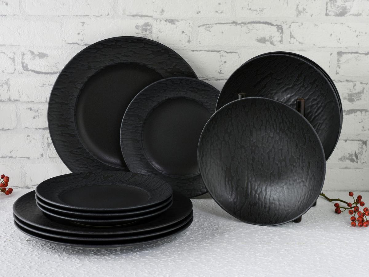Tafelservice Rondo Schiefer in Schwarz, 12-teilig - Schwarz, MODERN, Keramik (43/40/37cm) - Creatable