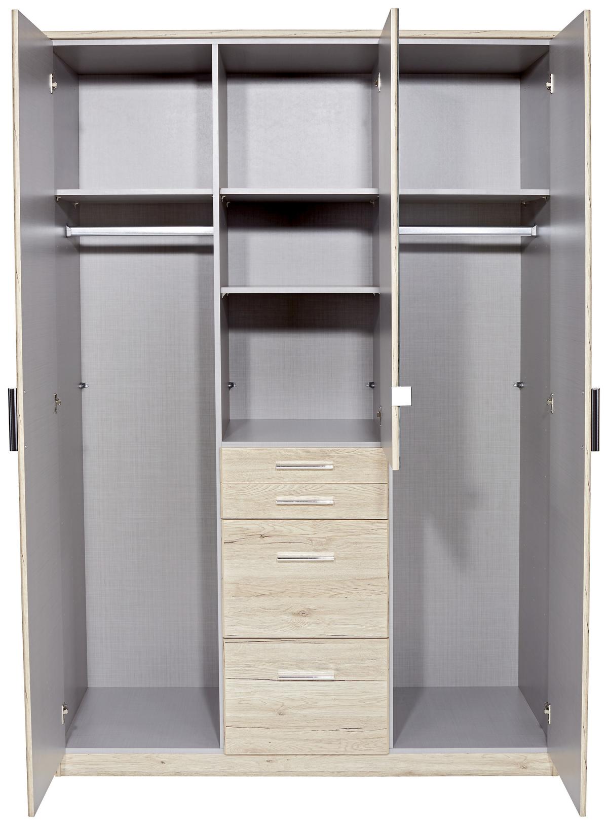 Kleiderschrank AACHEN ca. 135x198 cm Weiß - Alufarben/Weiß, KONVENTIONELL, Holzwerkstoff/Kunststoff (135/198/58cm) - MID.YOU