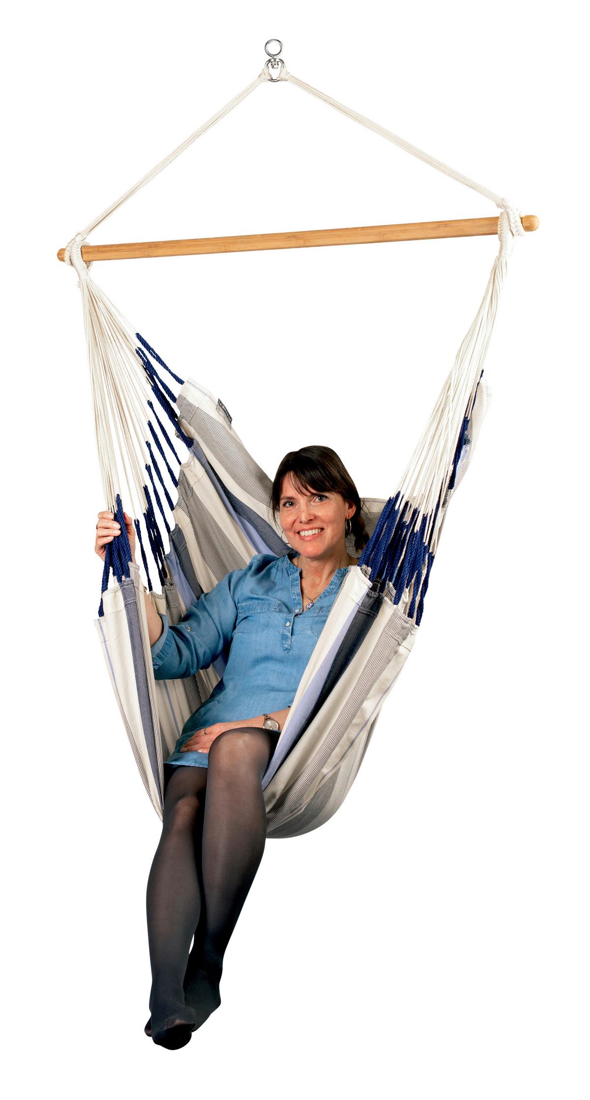 Hängesessel Comfort Hammock Echtholz ca. 110x160x180 cm - Weiß/Dunkelblau, KONVENTIONELL, Holz/Textil (110/160/180cm) - La Siesta