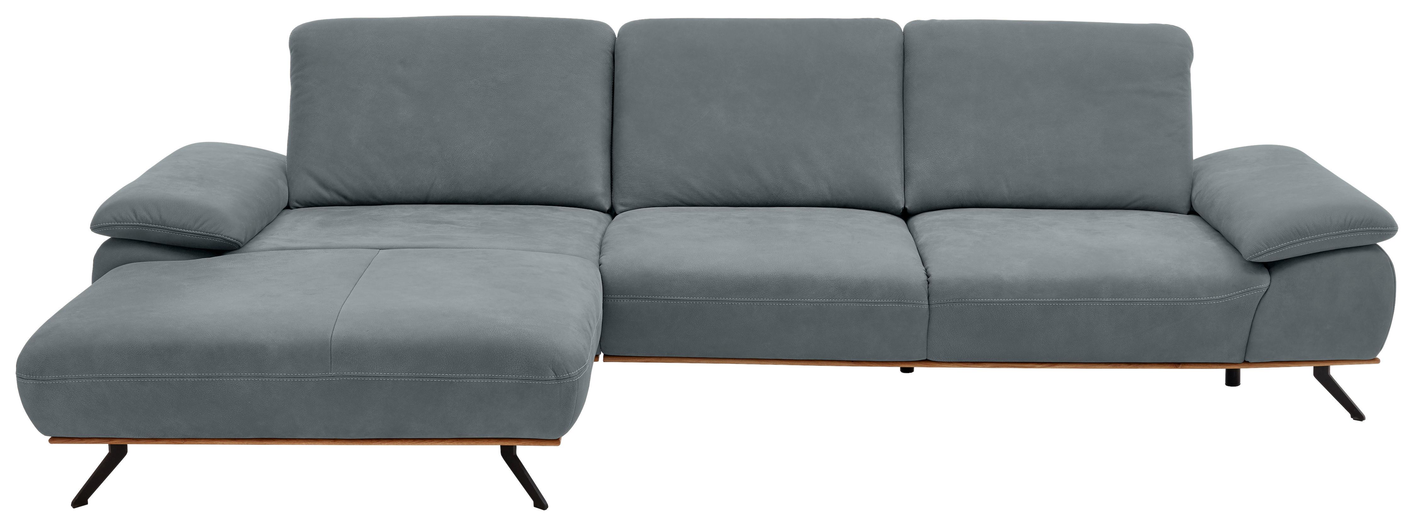 Wohnlandschaft Erling Blaugrau - Beige/Blaugrau, MODERN, Leder/Metall (187/89/322cm) - Premium Living