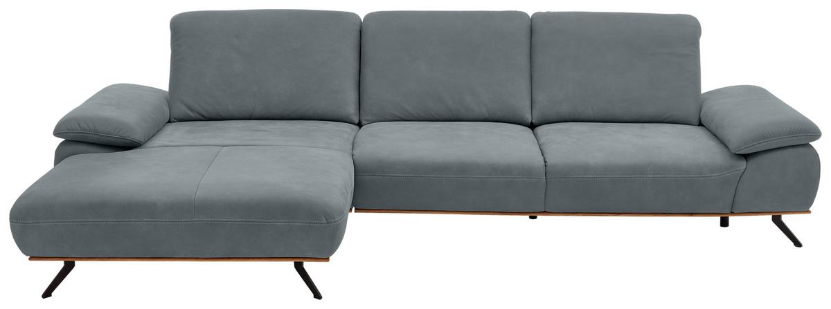 Wohnlandschaft Erling Blaugrau - Beige/Blaugrau, MODERN, Leder/Metall (187/89/322cm) - Premium Living