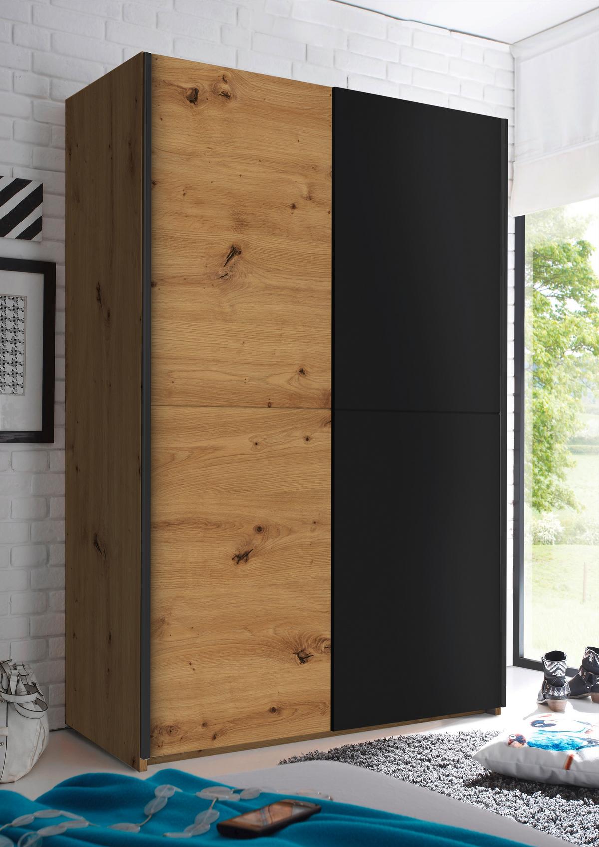 Omara Z Drsnimi Vrati Starter, Barva Hrasta, Črna - črna/barve hrasta, Basics, kovina/leseni material (125/195,5/38cm) - P & B