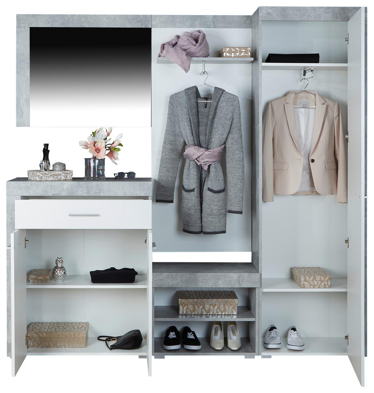 Ansamblu de hol PORTO - alb/gri, Modern, material pe bază de lemn (200/200/35,3cm) - Modern Living