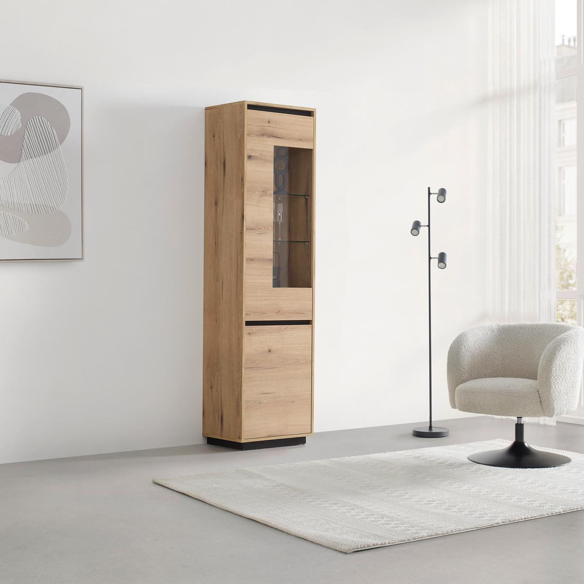 Vitrina Puro - boje hrasta, Moderno, staklo/drvni materijal (50/190/38cm) - Modern Living