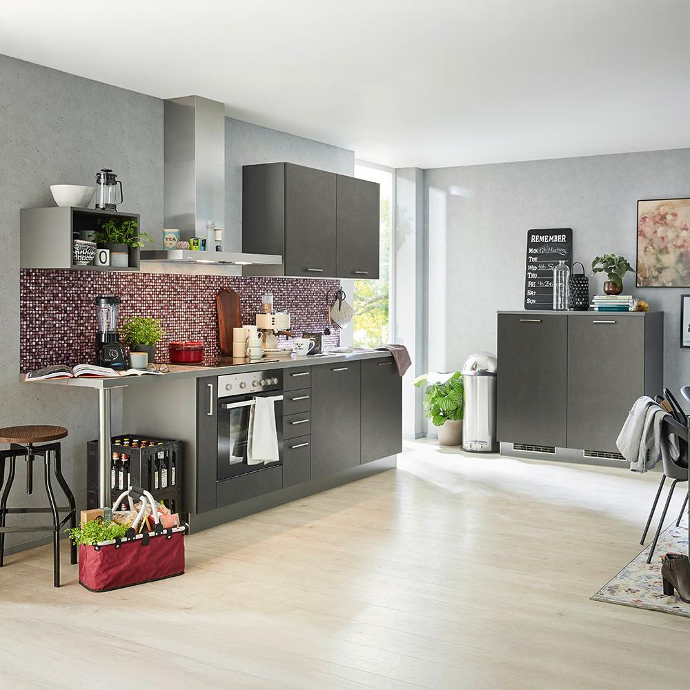 Küchenblock Base o. Geräte Dunkelgrau - Edelstahlfarben/Dunkelgrau, MODERN, Holzwerkstoff/Metall (295/120cm) - Express-Kuechen