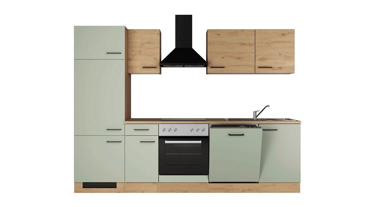 Küchenblock Cara m. Geräten Schilfgrün - Schilfgrün/Schwarz, Trend, Holzwerkstoff/Metall (270cm) - FlexWell