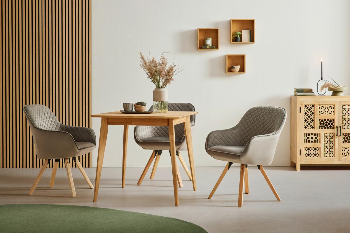 KRZESŁO Z PODŁOKIETNIKAMI BAGO - kolor naturalny/szary, Modern, drewno/tkanina (58/85/57cm) - Mömax