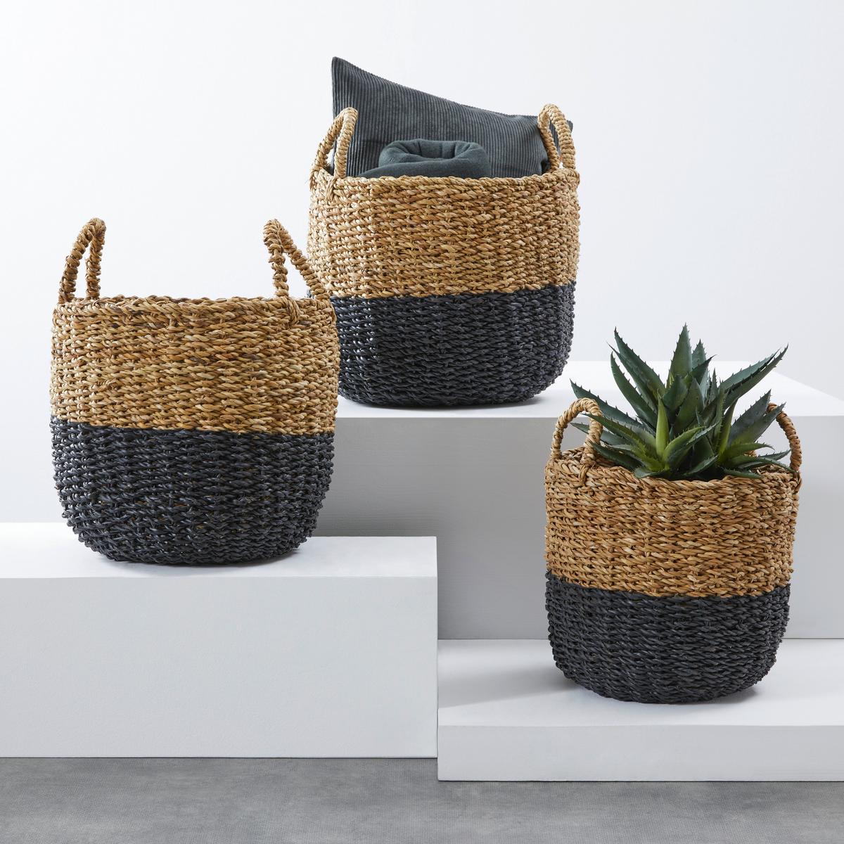 Dekokorb Sophian in Naturfarben Ø ca. 35cm - Schwarz/Naturfarben, Natur, Naturmaterialien (35/39cm)
