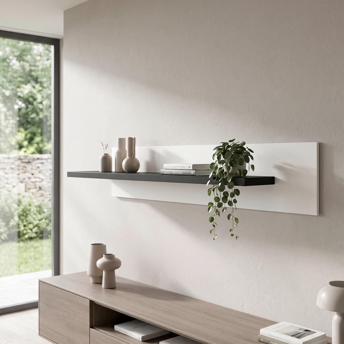 Zidna Polica Ambiente Plus - bela/antracit, Moderno, pločasti materijal (140/25/20cm) - Modern Living