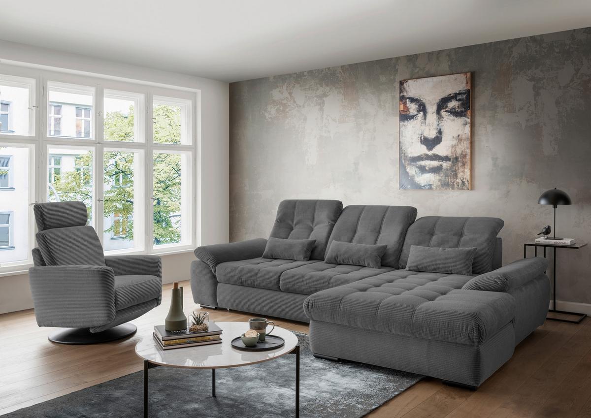 Ecksofa mit Bettkasten Rigatti ca. 314x184 cm Grau - Schwarz/Grau, MODERN, Textil/Metall (314/184cm) - Livetastic