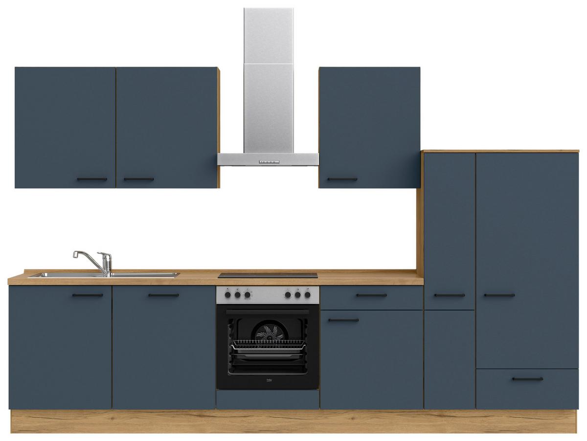 Küchenblock Easytouch Low m. Geräten Dunkelblau - Eichefarben/Schwarz, MODERN, Holzwerkstoff/Metall (330cm) - Nobilia