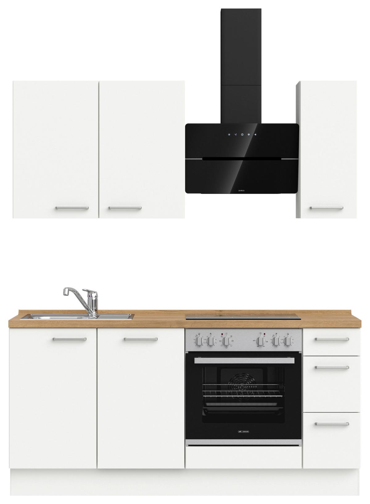 Küchenblock Touch High m. Geräten Weiß - Edelstahlfarben/Eichefarben, MODERN, Holzwerkstoff/Metall (180cm) - Nobilia