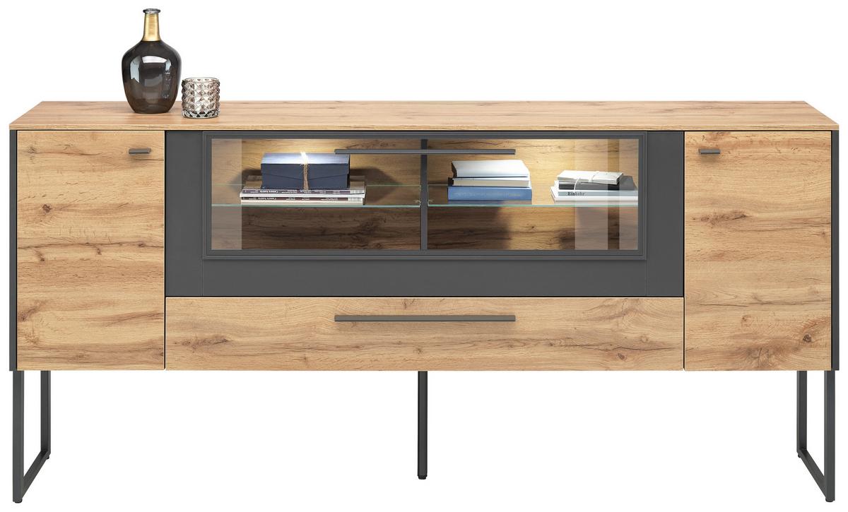 Sideboard in Eichefarben - Schieferfarben/Eichefarben, Modern, Holzwerkstoff/Metall (197/91/40cm) - Premium Living