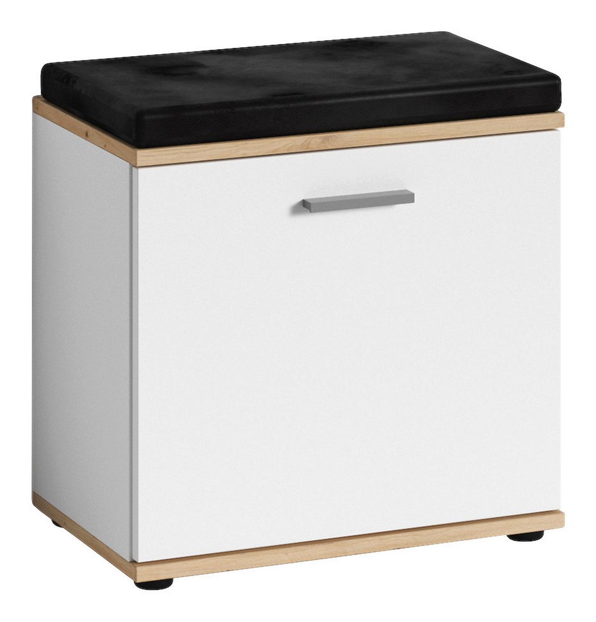 Garderobenbank Jakob ca.48,5x49x30cm Weiß,Eiche - Silberfarben/Schwarz, LIFESTYLE, Holzwerkstoff/Kunststoff (48,5/49/30cm) - MID.YOU